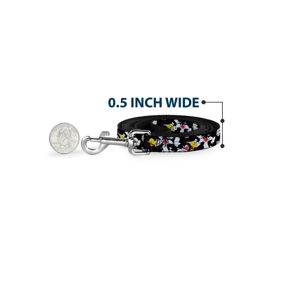 Dog Leash - Sylvester and Tweety Poses Scattered Charcoal Dog Leashes Looney Tunes