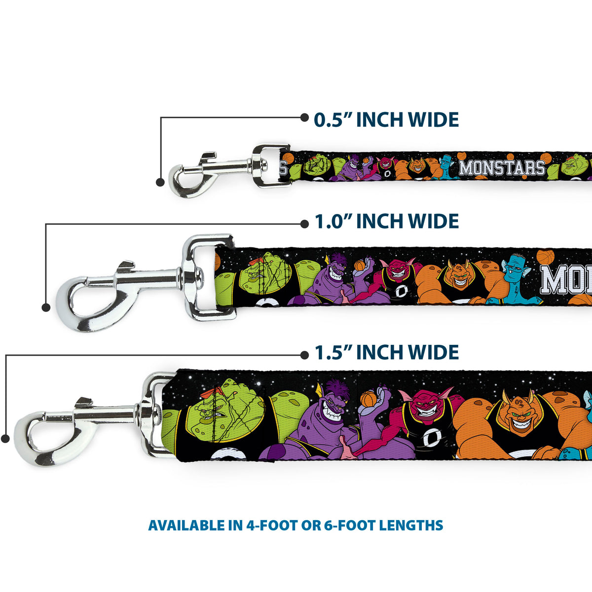 Dog Leash - Space Jam MONSTARS 5-Player Group Pose/Basketballs Galaxy Black/White Dog Leashes Looney Tunes
