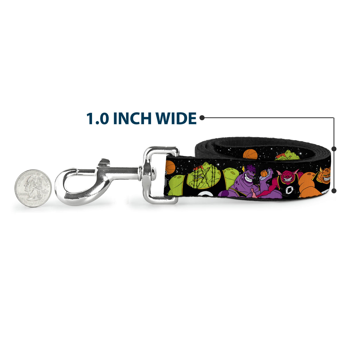 Dog Leash - Space Jam MONSTARS 5-Player Group Pose/Basketballs Galaxy Black/White Dog Leashes Looney Tunes