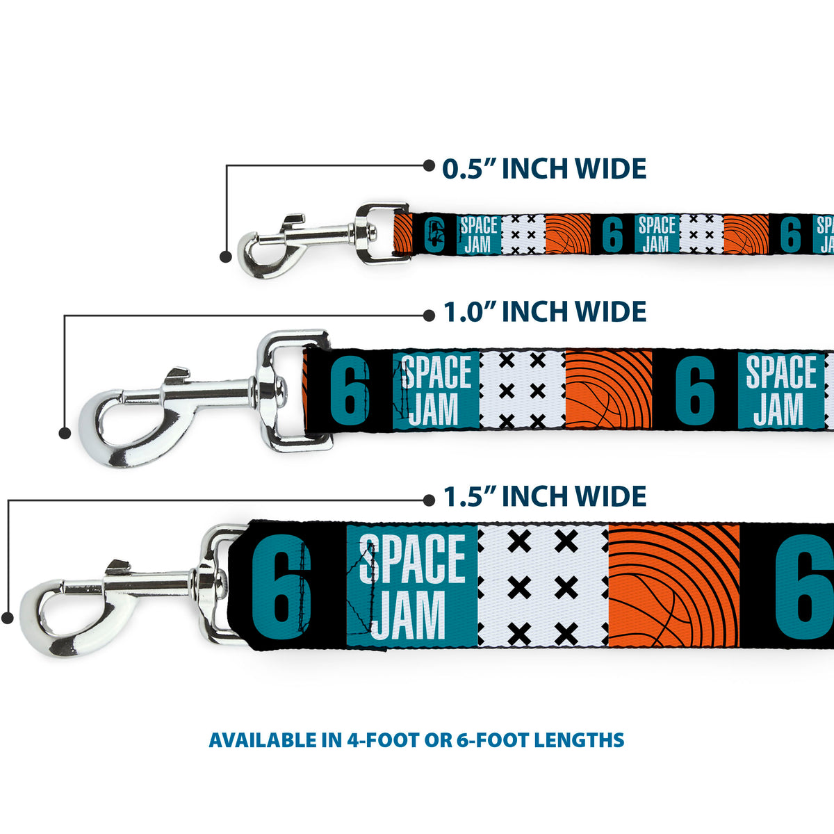 Dog Leash - SPACE JAM Number 6 Blocks Black/Turquoise/White/Red Dog Leashes Looney Tunes