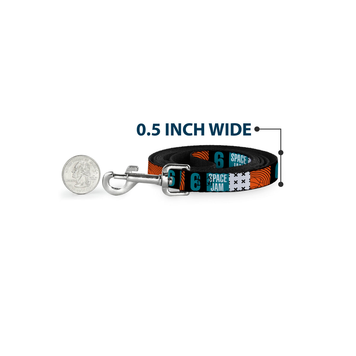 Dog Leash - SPACE JAM Number 6 Blocks Black/Turquoise/White/Red Dog Leashes Looney Tunes