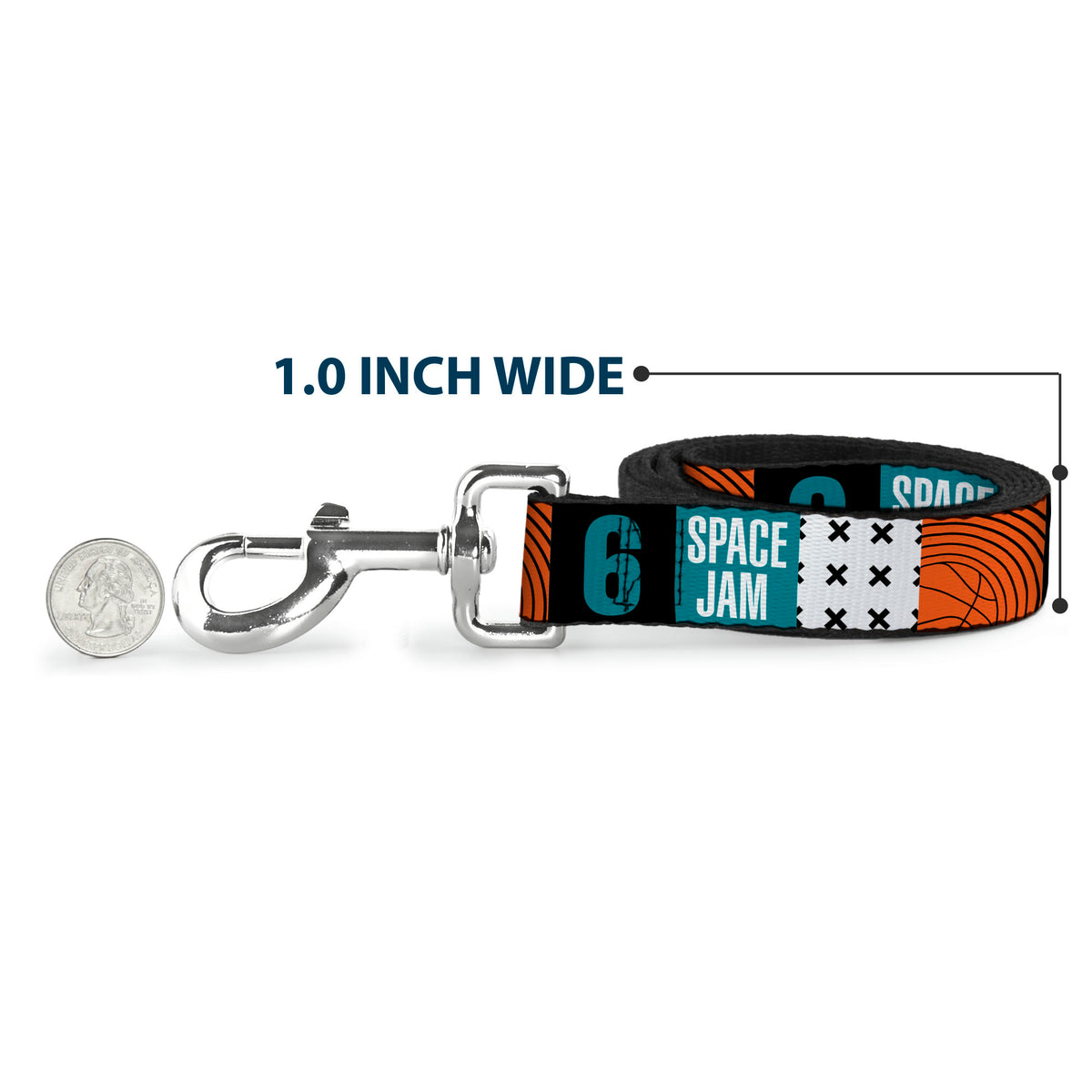Dog Leash - SPACE JAM Number 6 Blocks Black/Turquoise/White/Red Dog Leashes Looney Tunes