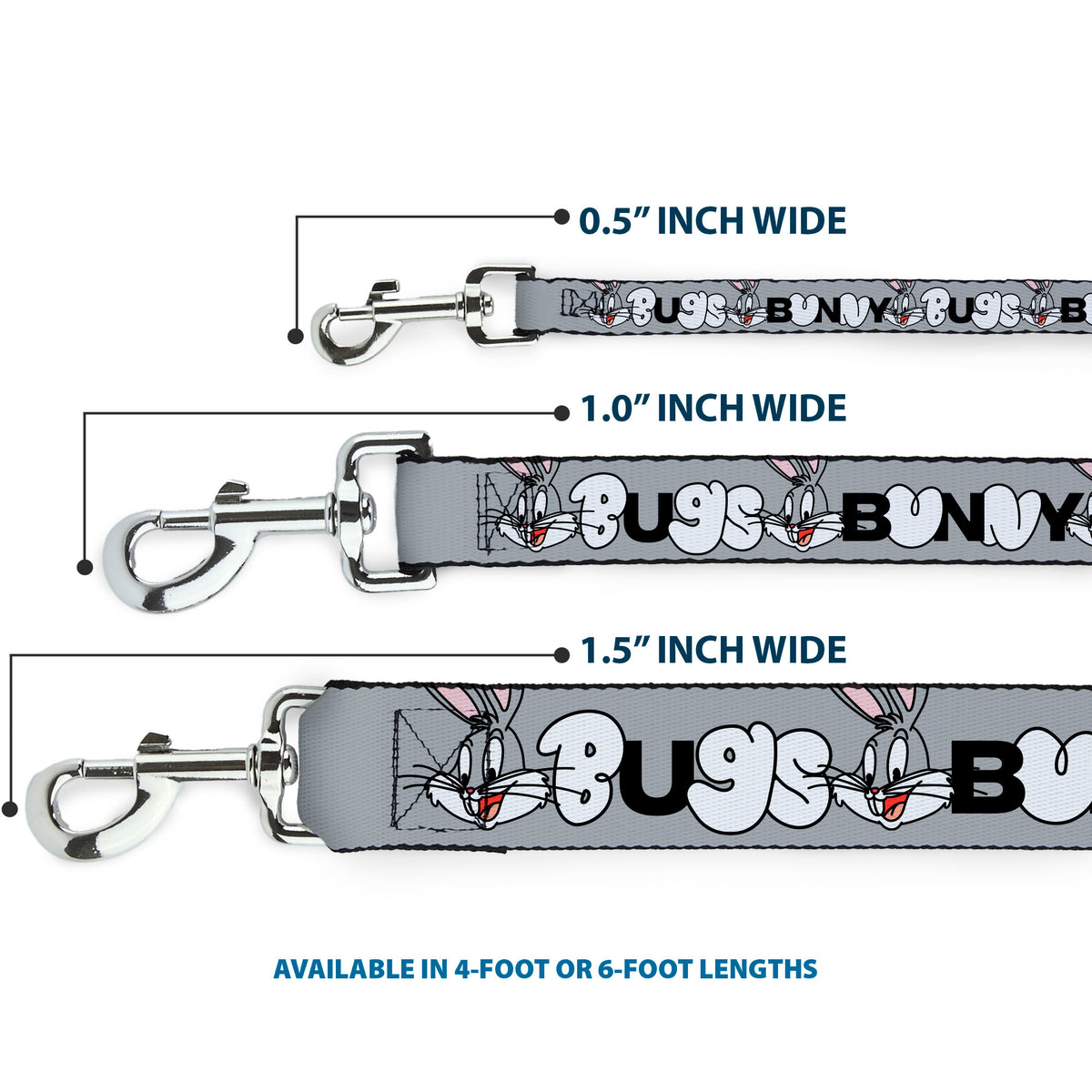 Dog Leash - BUGS BUNNY Smiling Face Text Gray Dog Leashes Looney Tunes