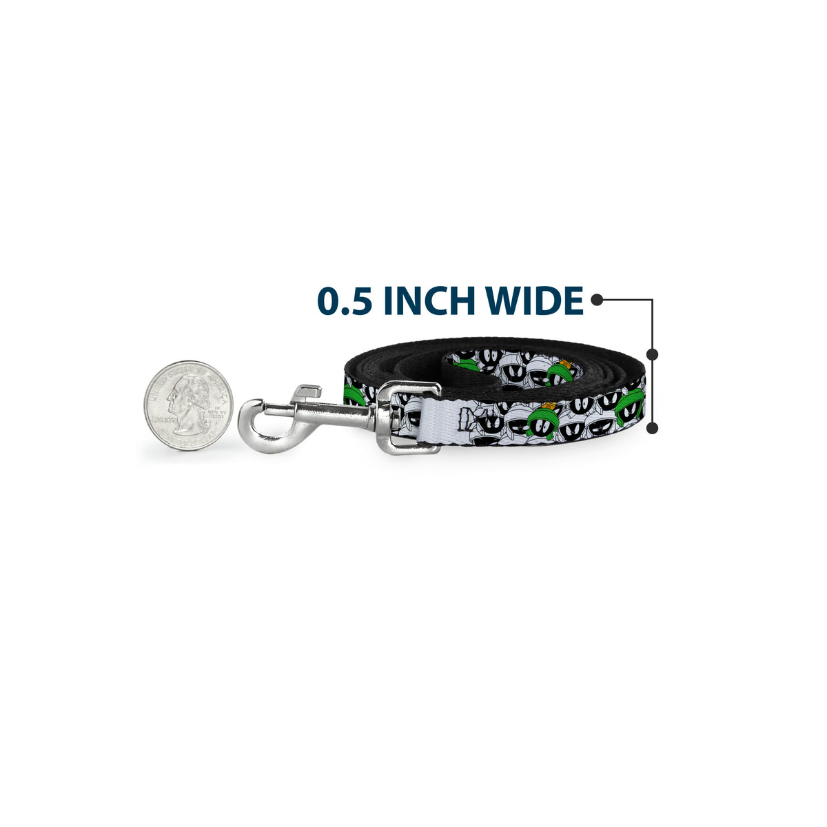 Dog Leash - Marvin the Martian Faces Stacked White/Black/Full Color Dog Leashes Looney Tunes