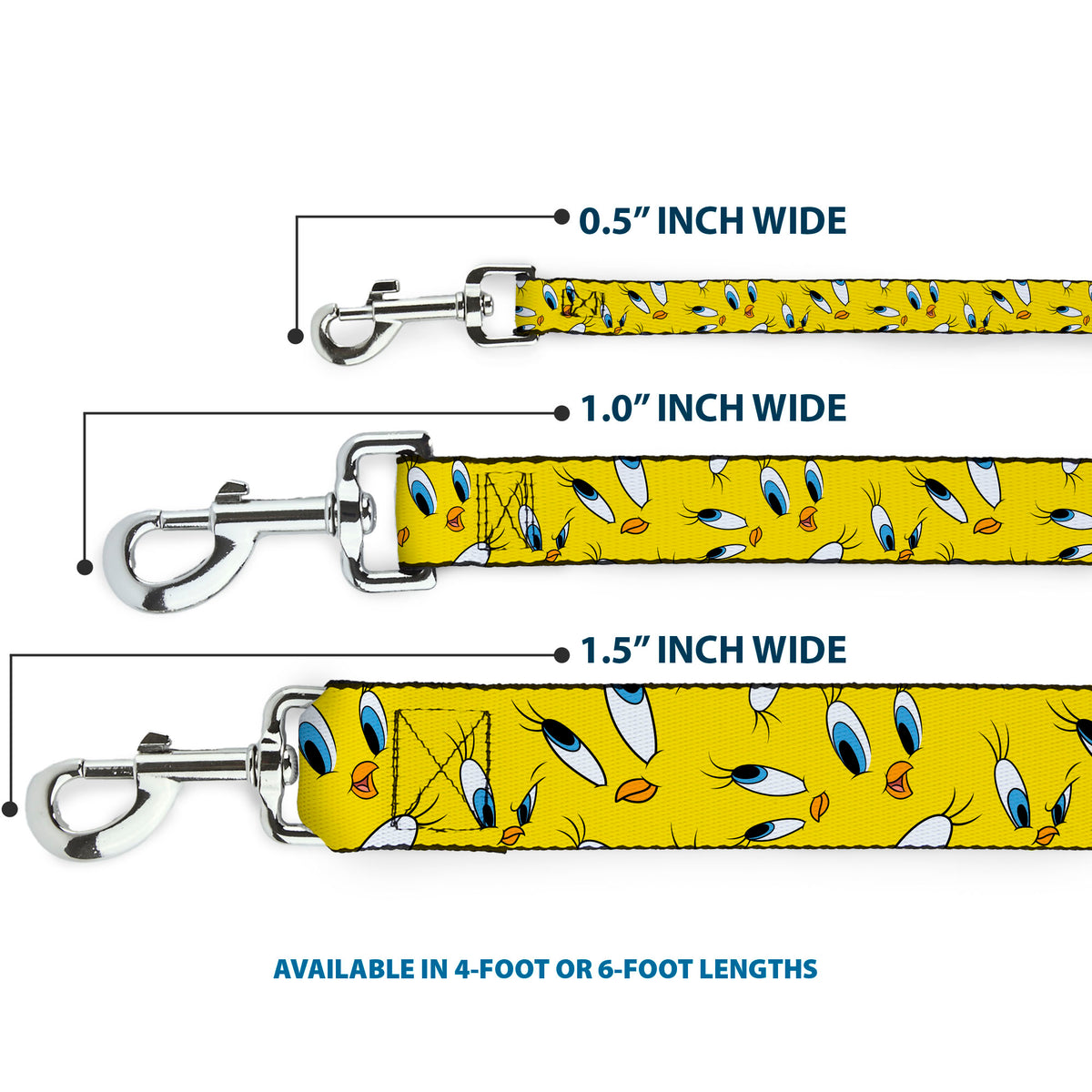Dog Leash - Tweety Expression and Eyes Scattered Yellow Dog Leashes Looney Tunes