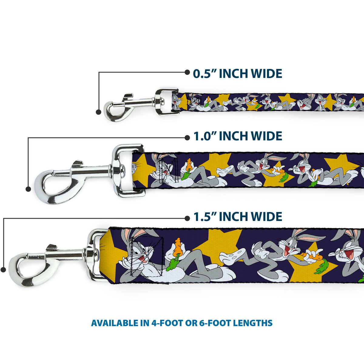 Dog Leash - Bugs Bunny Poses/Stars Navy Dog Leashes Looney Tunes