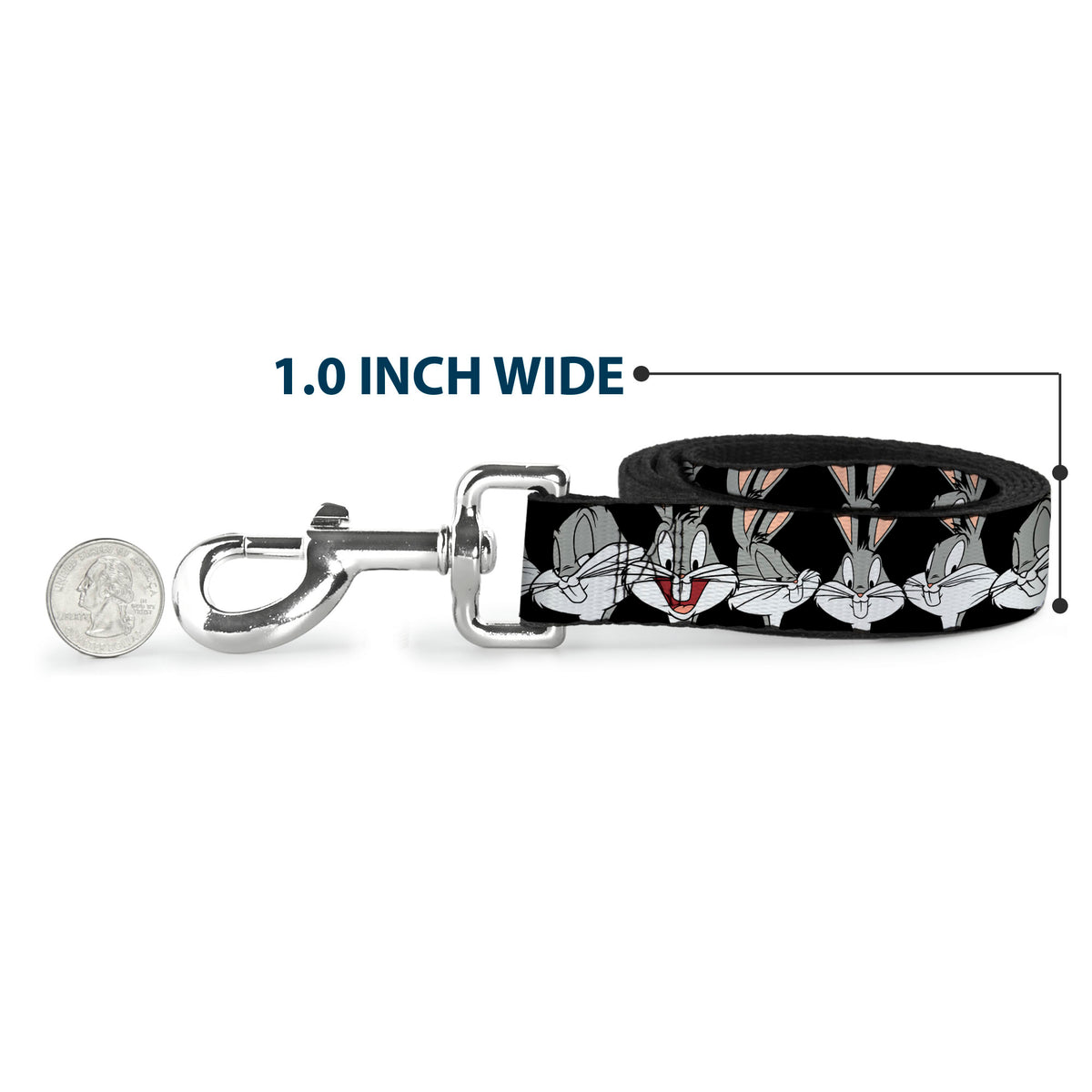 Dog Leash - Bugs Bunny CLOSE-UP Expressions Black Dog Leashes Looney Tunes
