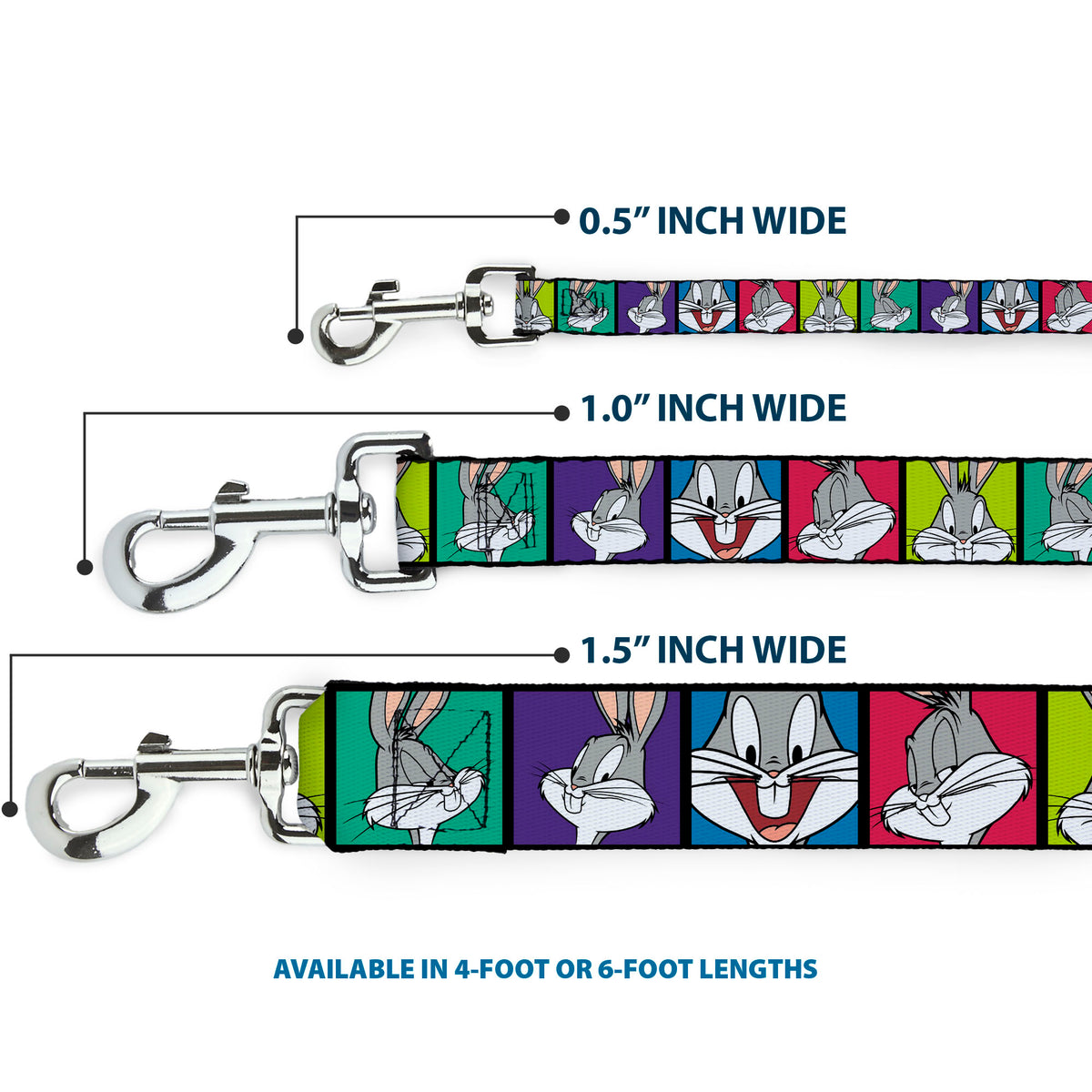 Dog Leash - Bugs Bunny Expression Blocks Multi Color Dog Leashes Looney Tunes