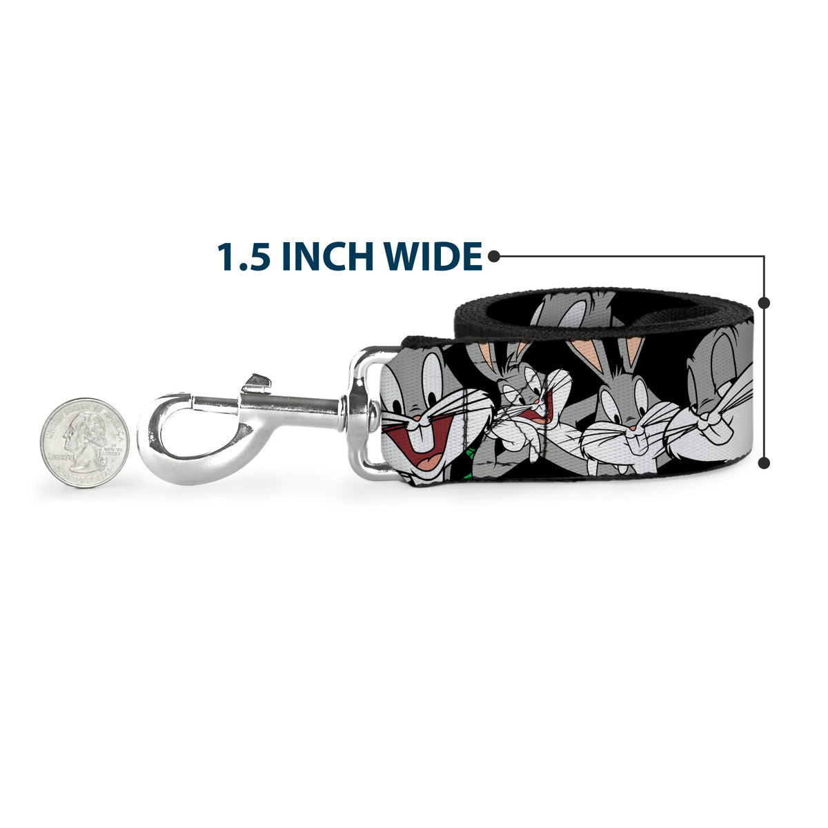 Dog Leash - Bugs Bunny CLOSE-UP Poses Black Dog Leashes Looney Tunes