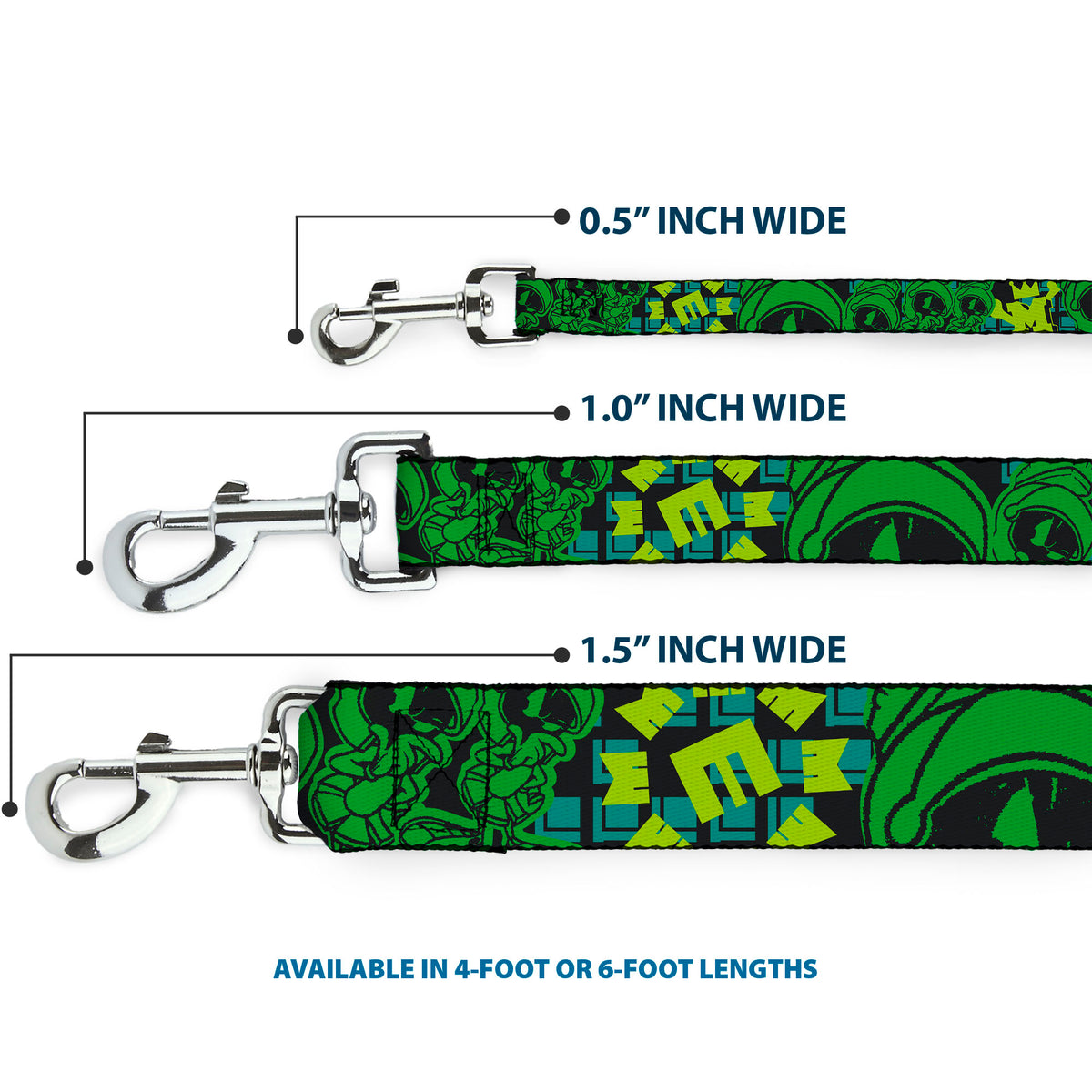 Dog Leash - MARVIN THE MARTIAN w/Poses Black/Turquoise Dog Leashes Looney Tunes