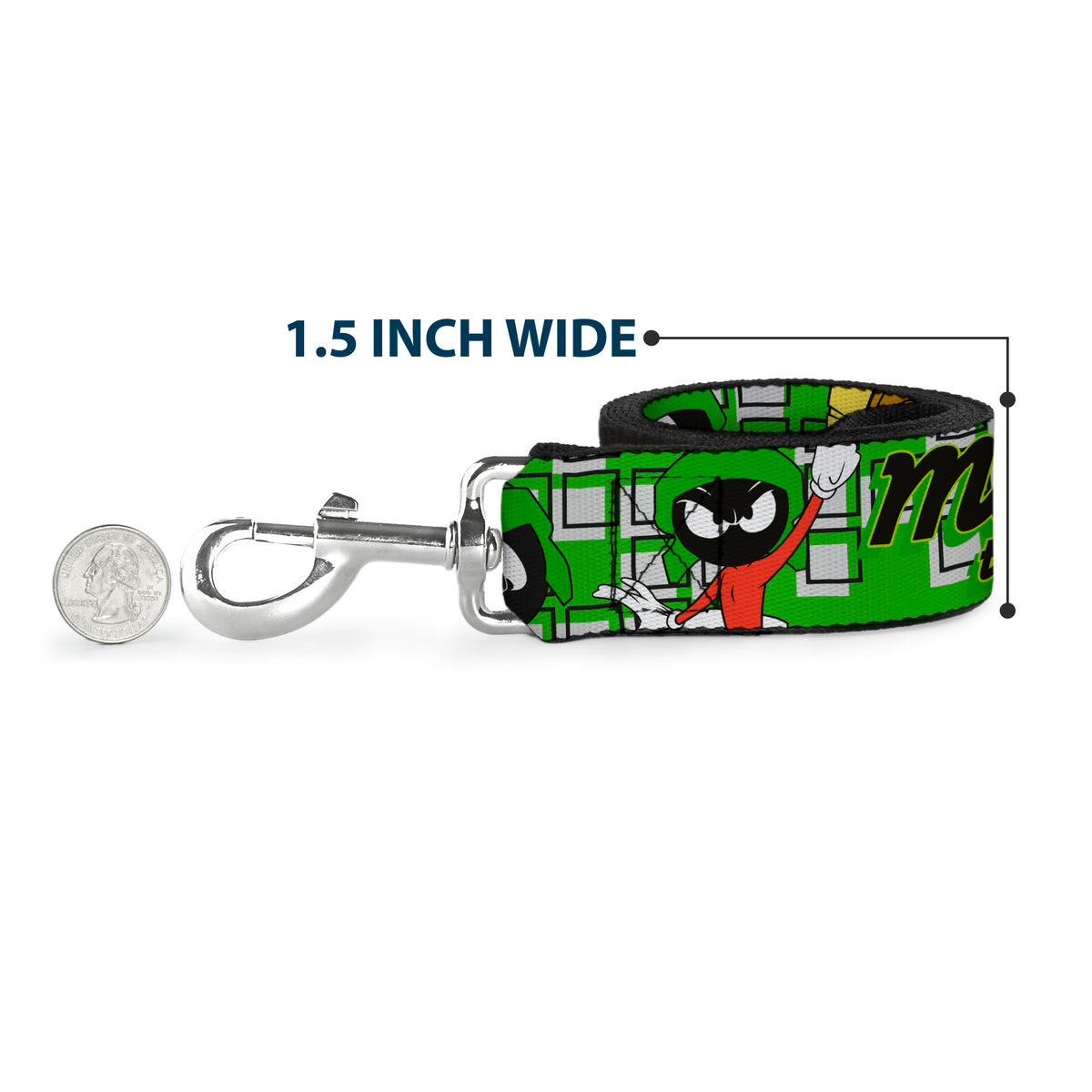Dog Leash - MARVIN THE MARTIAN w/Poses White/Green Dog Leashes Looney Tunes
