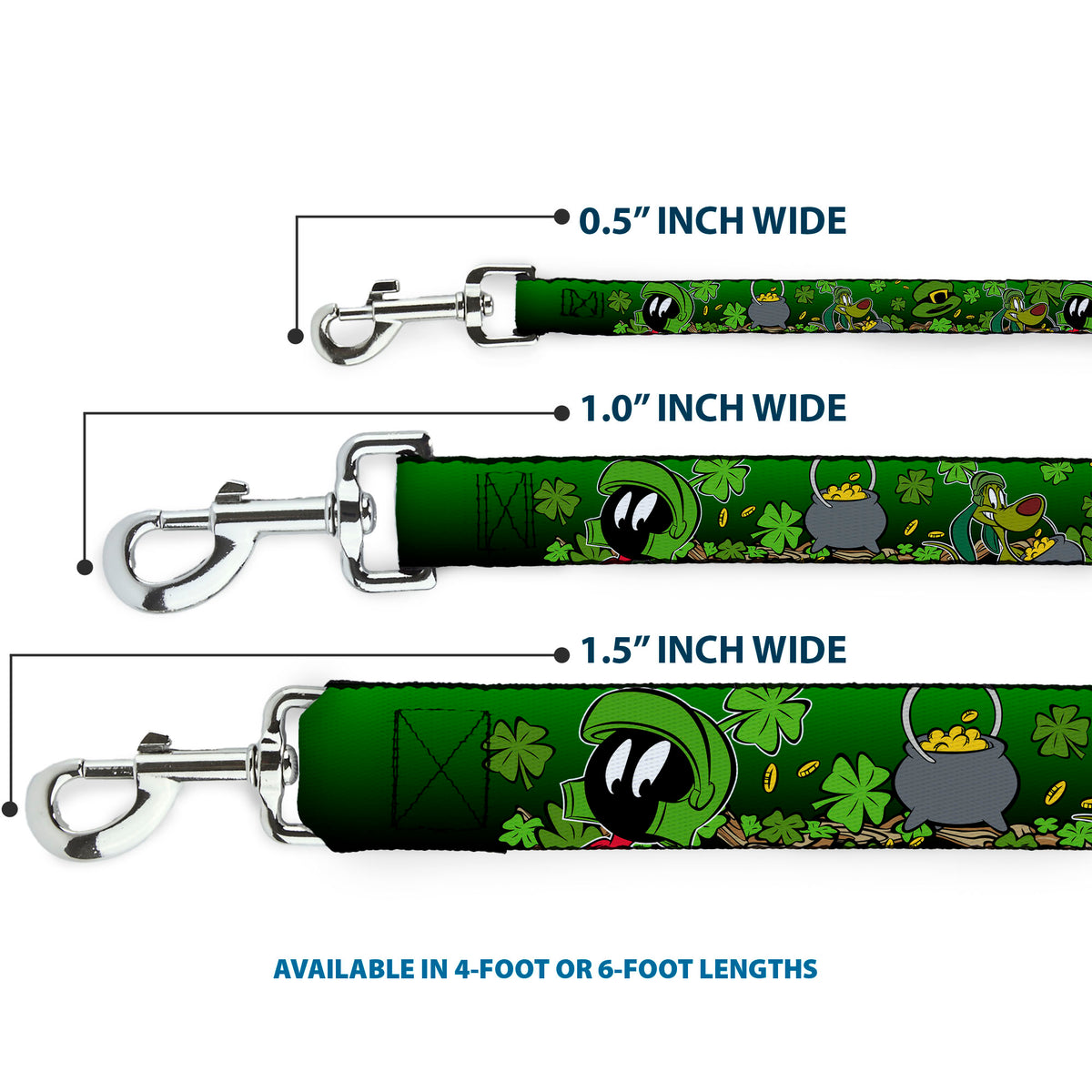 Dog Leash - Marvin the Martian & K-9 Poses/Clovers Greens Dog Leashes Looney Tunes