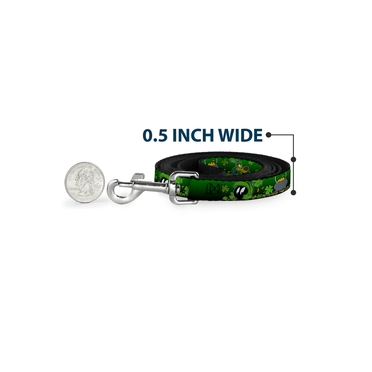 Dog Leash - Marvin the Martian & K-9 Poses/Clovers Greens Dog Leashes Looney Tunes