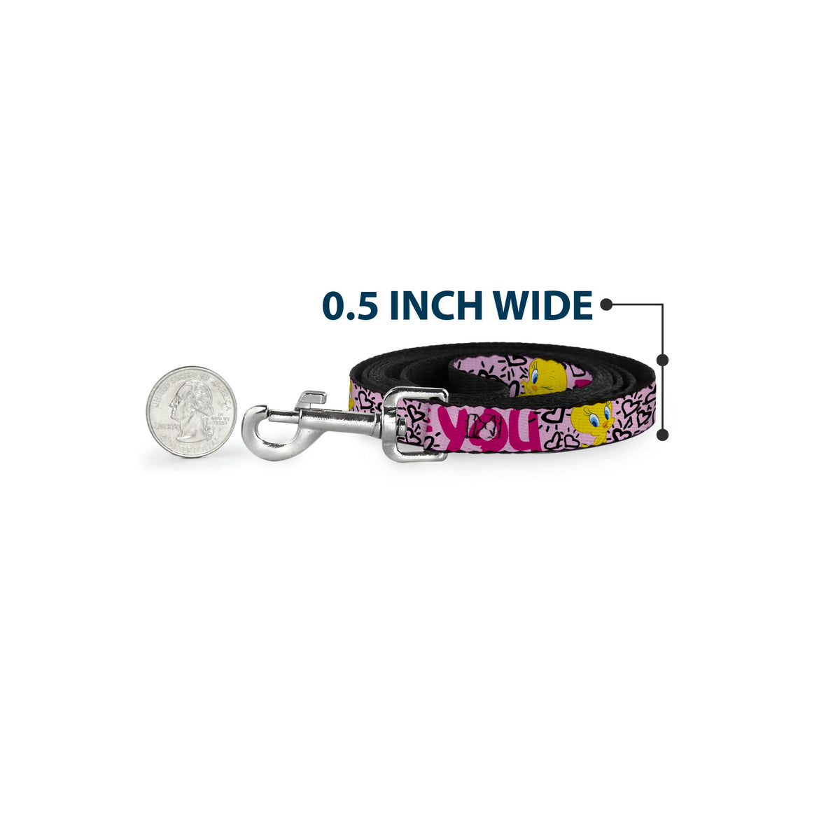 Dog Leash - Tweety Bird I LOVE YOU Pink/Black Dog Leashes Looney Tunes