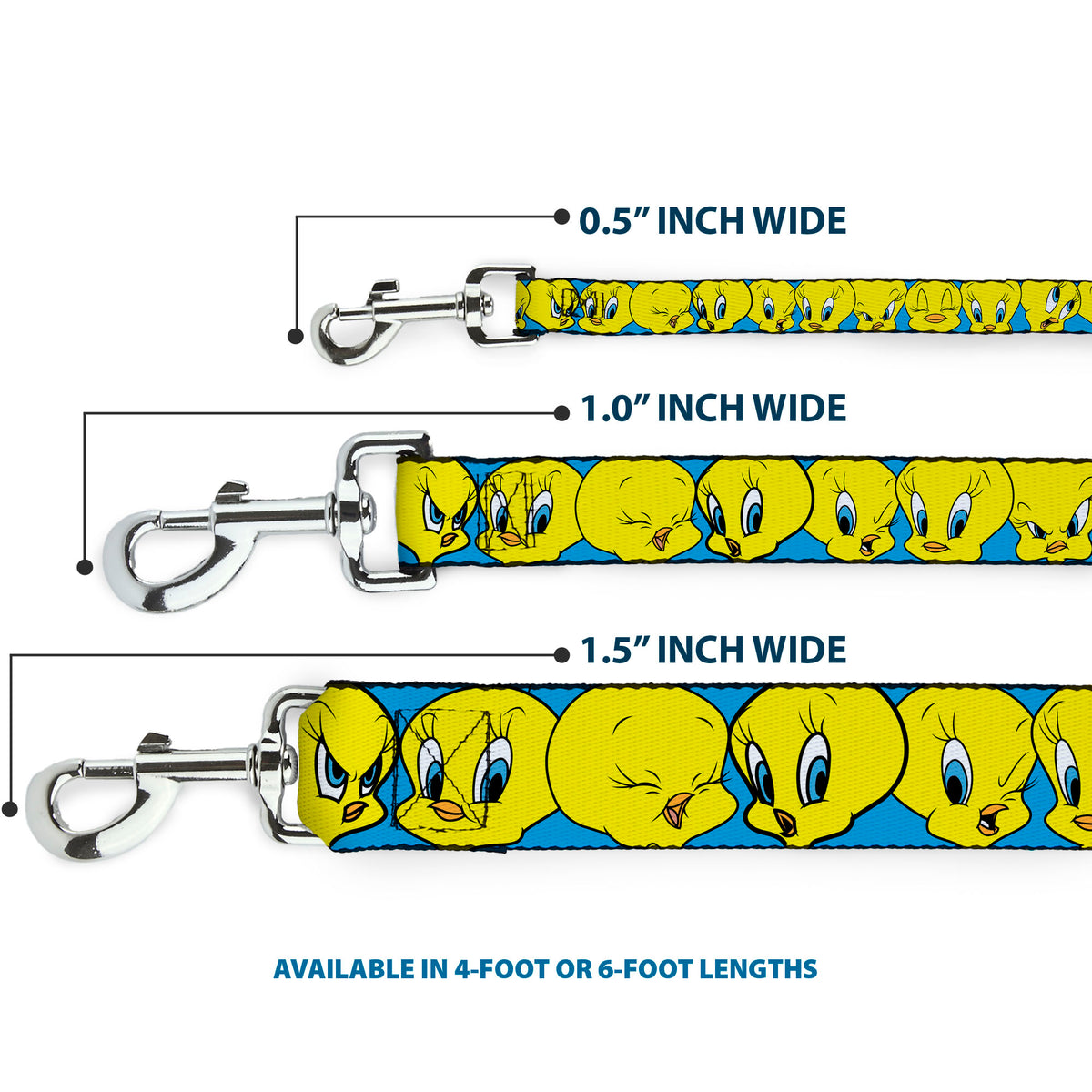 Dog Leash - Tweety Bird CLOSE-UP Expressions Baby Blue Dog Leashes Looney Tunes