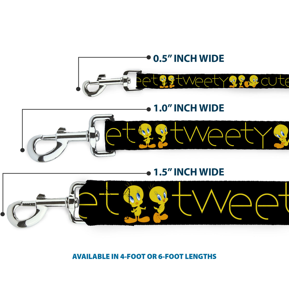 Dog Leash - Tweety Bird Poses CUTE AND SWEET Black/Yellow Dog Leashes Looney Tunes