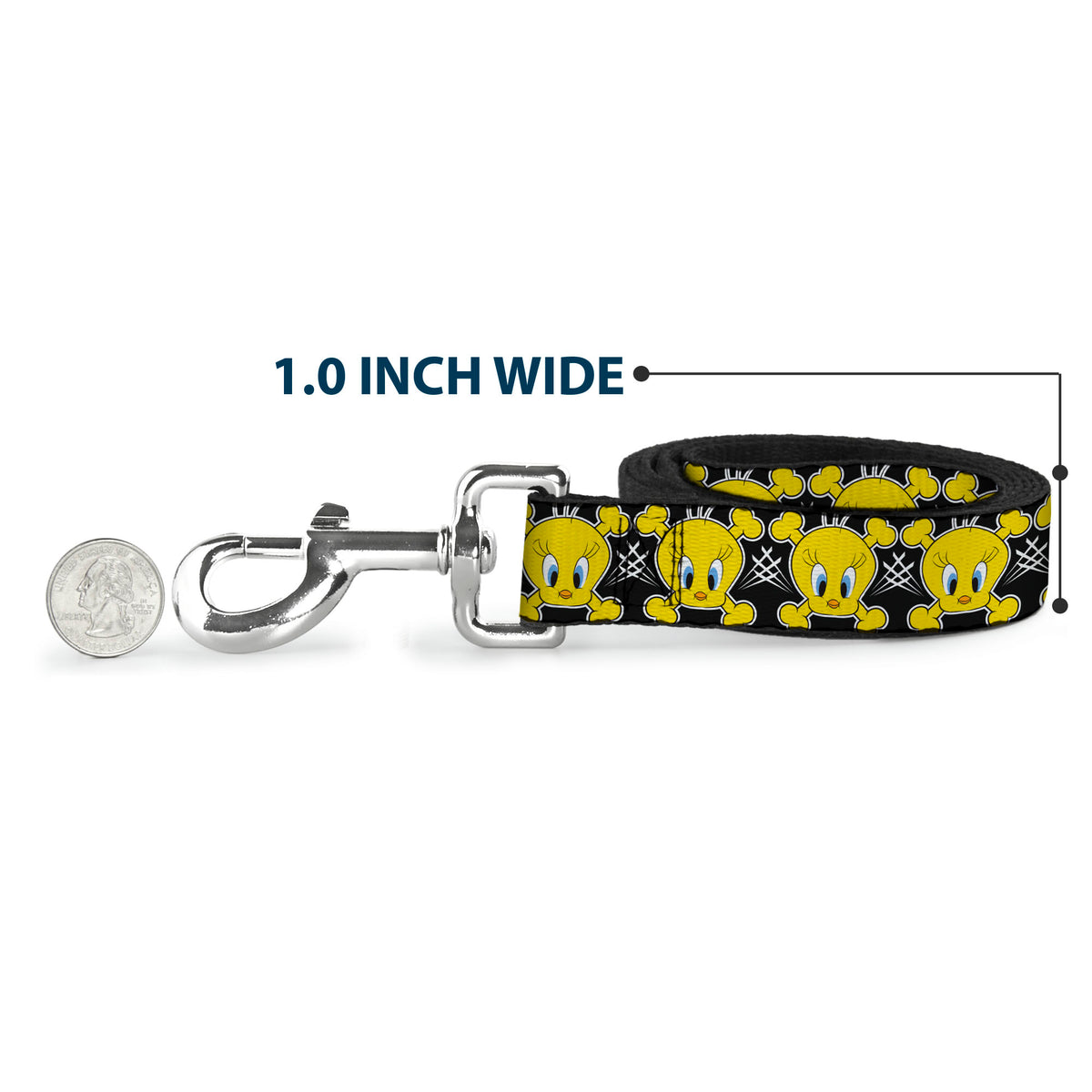 Dog Leash - Tweety Bird & Crossbones Black/White/Yellow Dog Leashes Looney Tunes