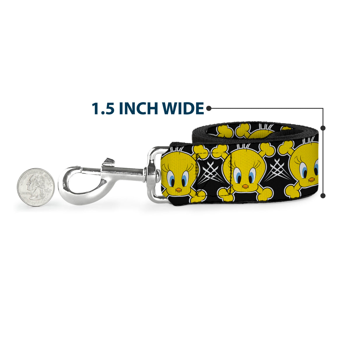 Dog Leash - Tweety Bird & Crossbones Black/White/Yellow Dog Leashes Looney Tunes