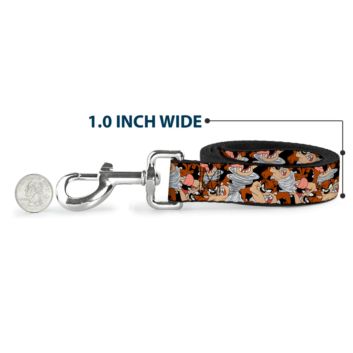 Dog Leash - Tasmanian Devil Vortex Poses Stacked Black Dog Leashes Looney Tunes