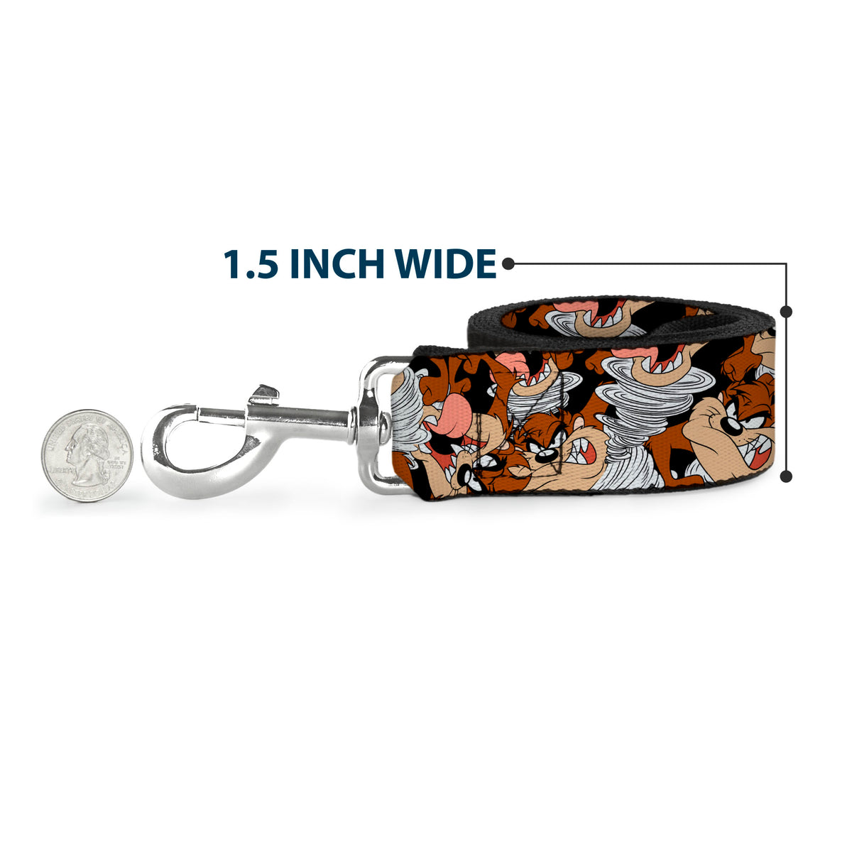 Dog Leash - Tasmanian Devil Vortex Poses Stacked Black Dog Leashes Looney Tunes