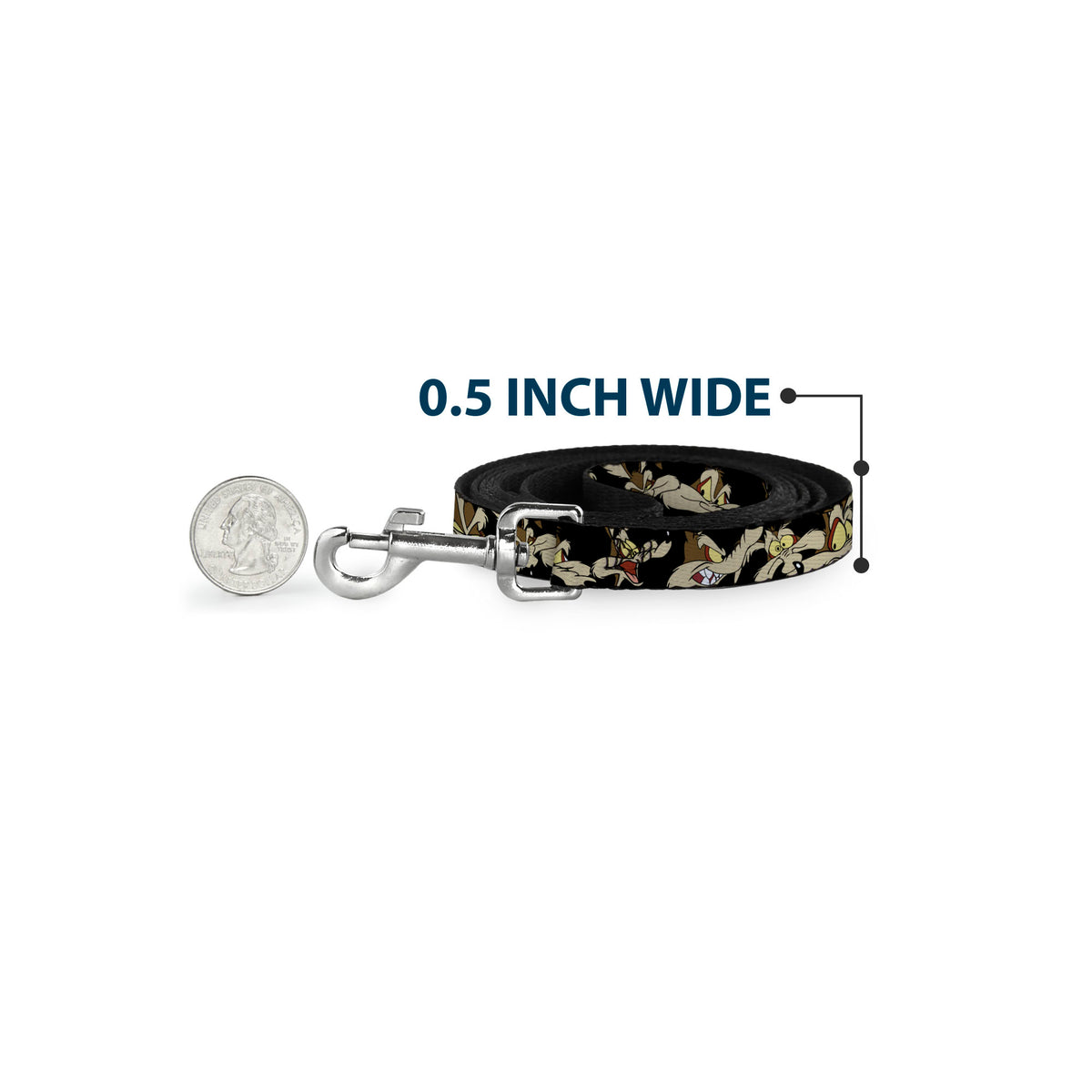 Dog Leash - Wile E. Coyote Expressions Black Dog Leashes Looney Tunes