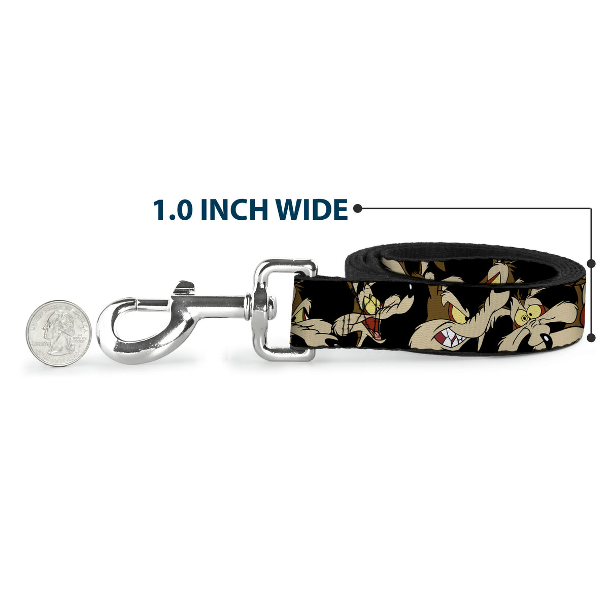 Dog Leash - Wile E. Coyote Expressions Black Dog Leashes Looney Tunes