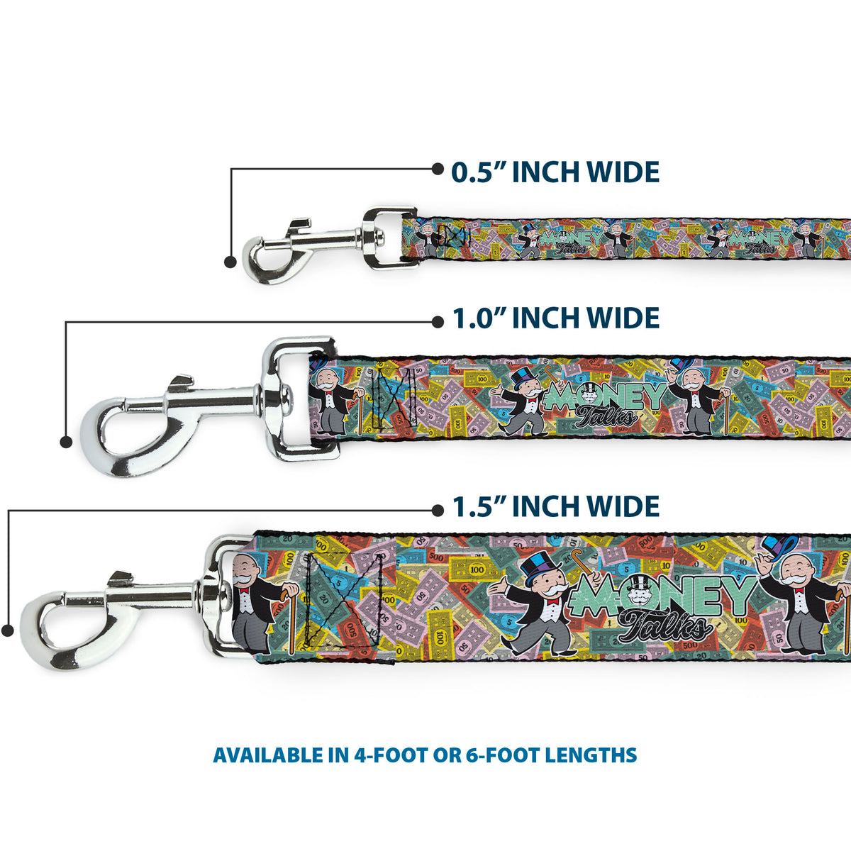 Dog Leash - Mr. Monopoly MONEY TALKS Poses Multi Color Dog Leashes Monopoly