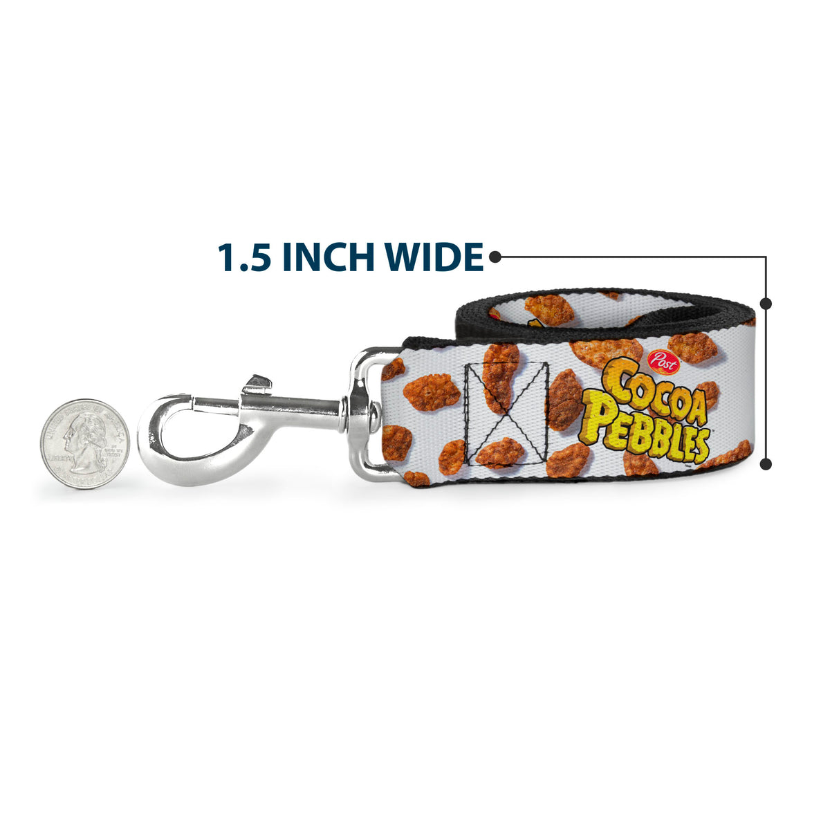 Dog Leash - POST COCOA PEBBLES Logo and Cereal Pebbles Scattered White/Browns Dog Leashes The Flintstones