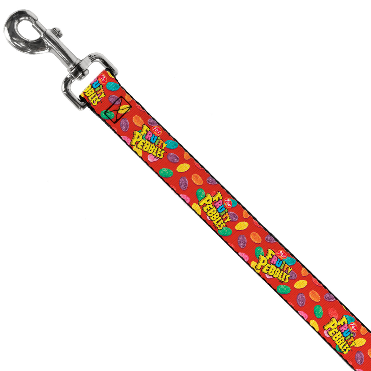 Dog Leash - POST FRUITY PEBBLES Logo and Cereal Pebbles Scattered Red/Multi Color Dog Leashes The Flintstones