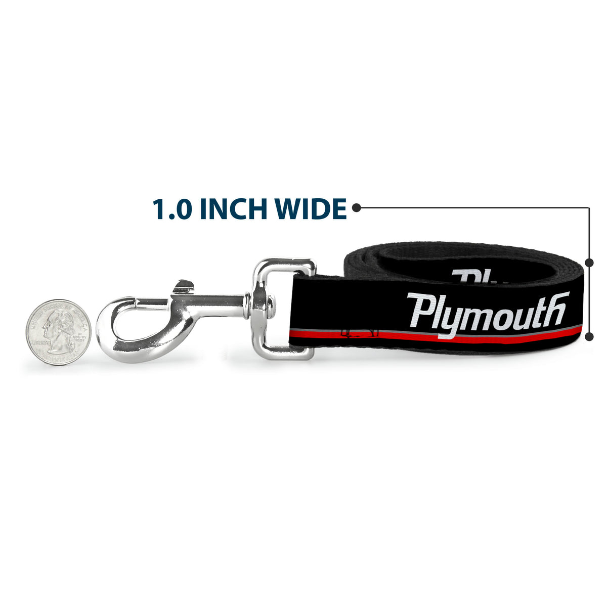 Dog Leash - PLYMOUTH Text/Stripe Black/White/Gray/Red Dog Leashes Dodge