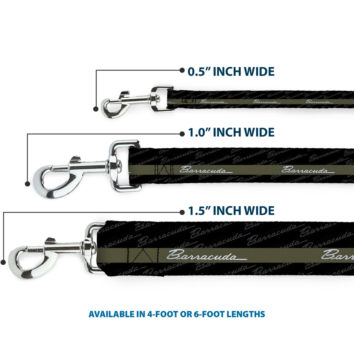 Dog Leash - BARRACUDA Script Stripe/Monogram Black/Gray/Olive/Silver Dog Leashes Dodge
