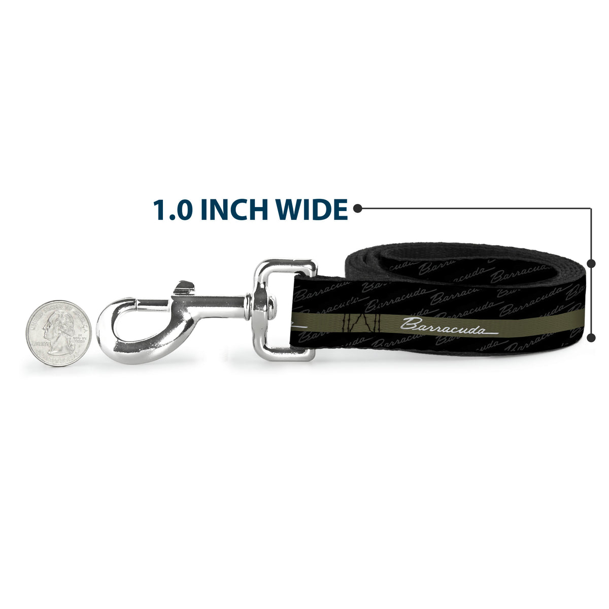 Dog Leash - BARRACUDA Script Stripe/Monogram Black/Gray/Olive/Silver Dog Leashes Dodge