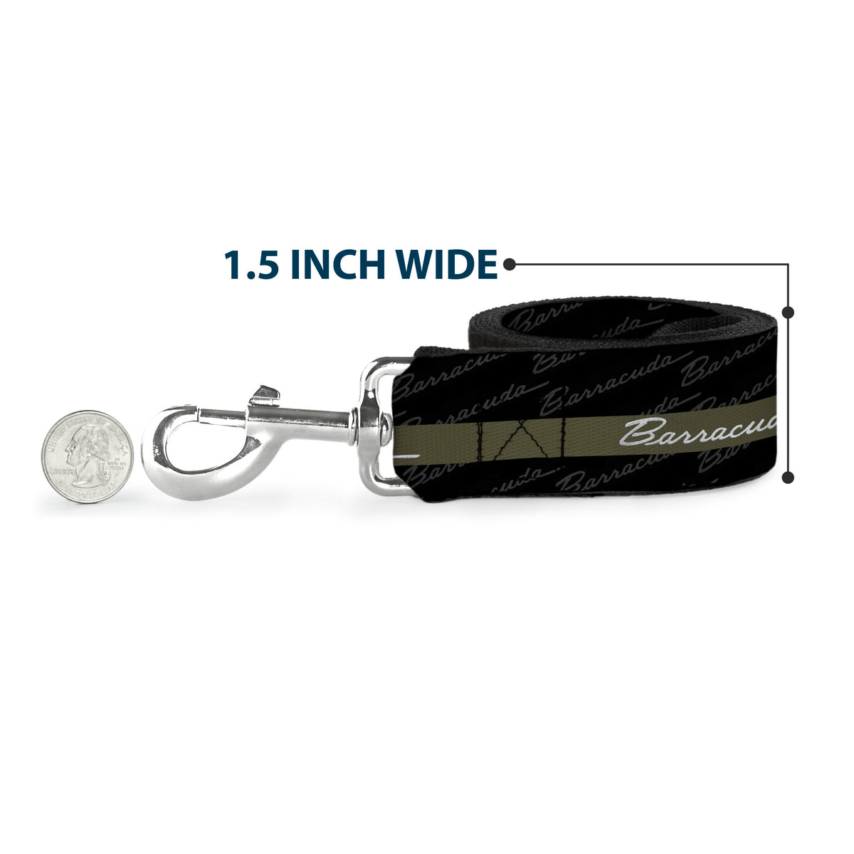 Dog Leash - BARRACUDA Script Stripe/Monogram Black/Gray/Olive/Silver Dog Leashes Dodge