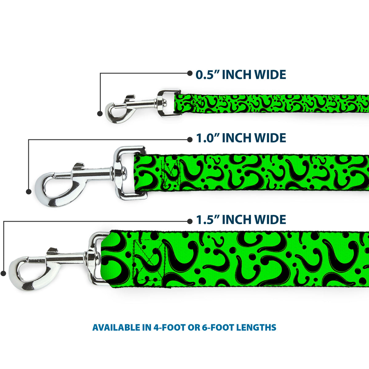 Dog Leash - Question Mark Scattered Lime Green/Black Dog Leashes DC Comics