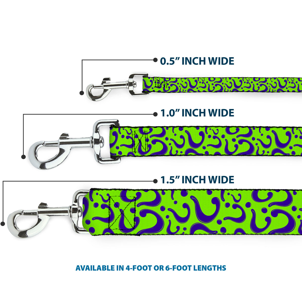 Dog Leash - Question Mark Scattered Lime Green/Purple Dog Leashes DC Comics