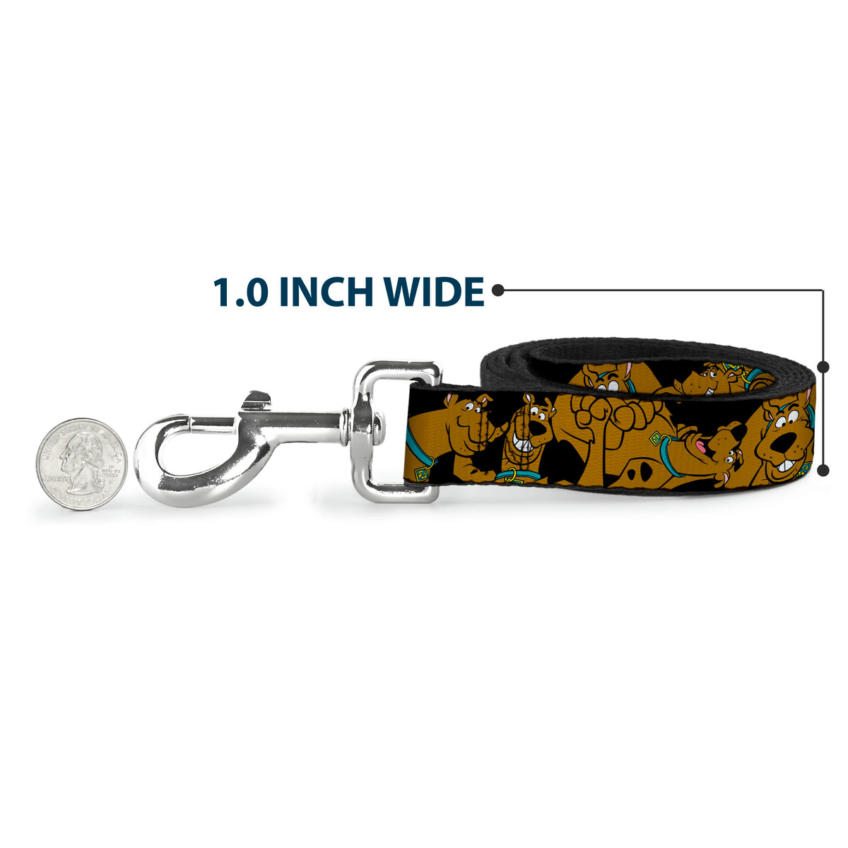 Dog Leash - Scooby Doo Stacked CLOSE-UP Black Dog Leashes Scooby Doo