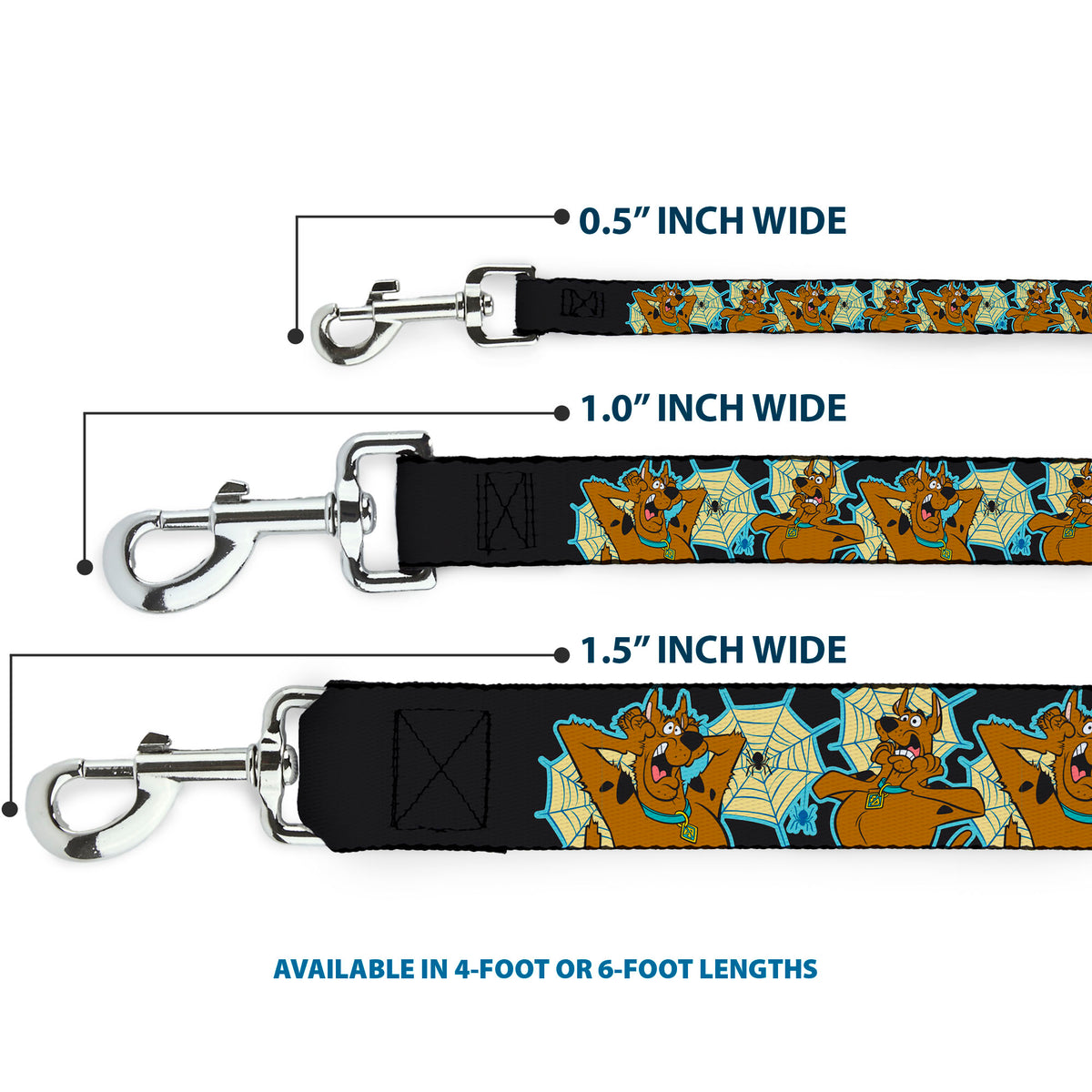 Dog Leash - Scooby-Doo Scared Spider Web Poses Black Dog Leashes Scooby Doo