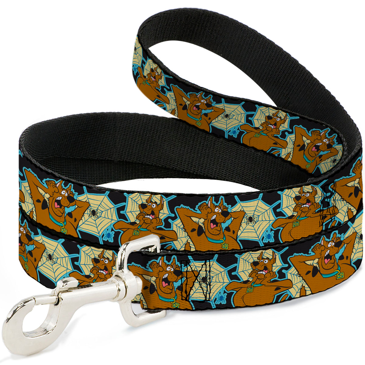 Dog Leash - Scooby-Doo Scared Spider Web Poses Black Dog Leashes Scooby Doo