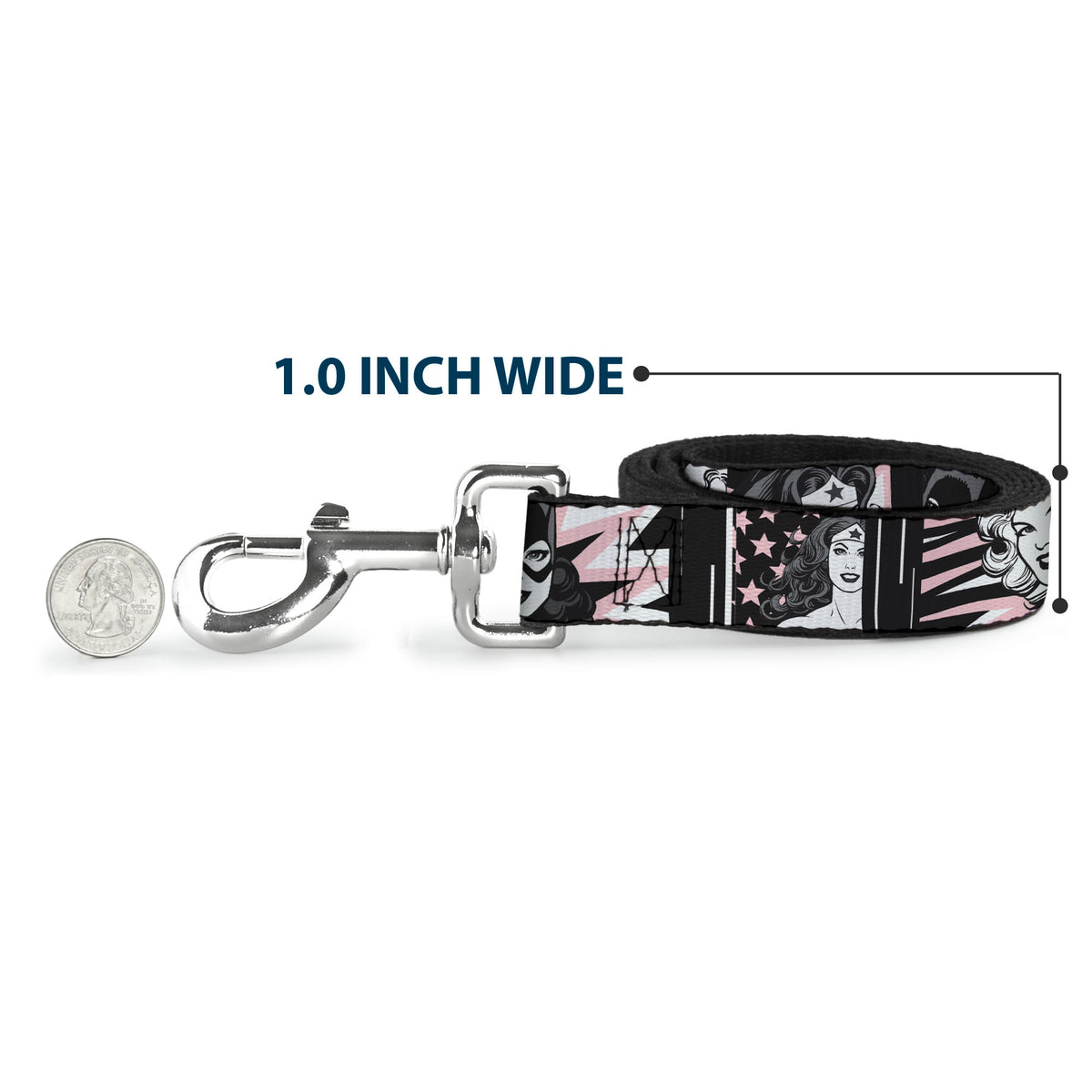 Dog Leash - Batgirl/Wonder Woman/Supergirl Retro Panels Black/Pink/White Dog Leashes DC Comics