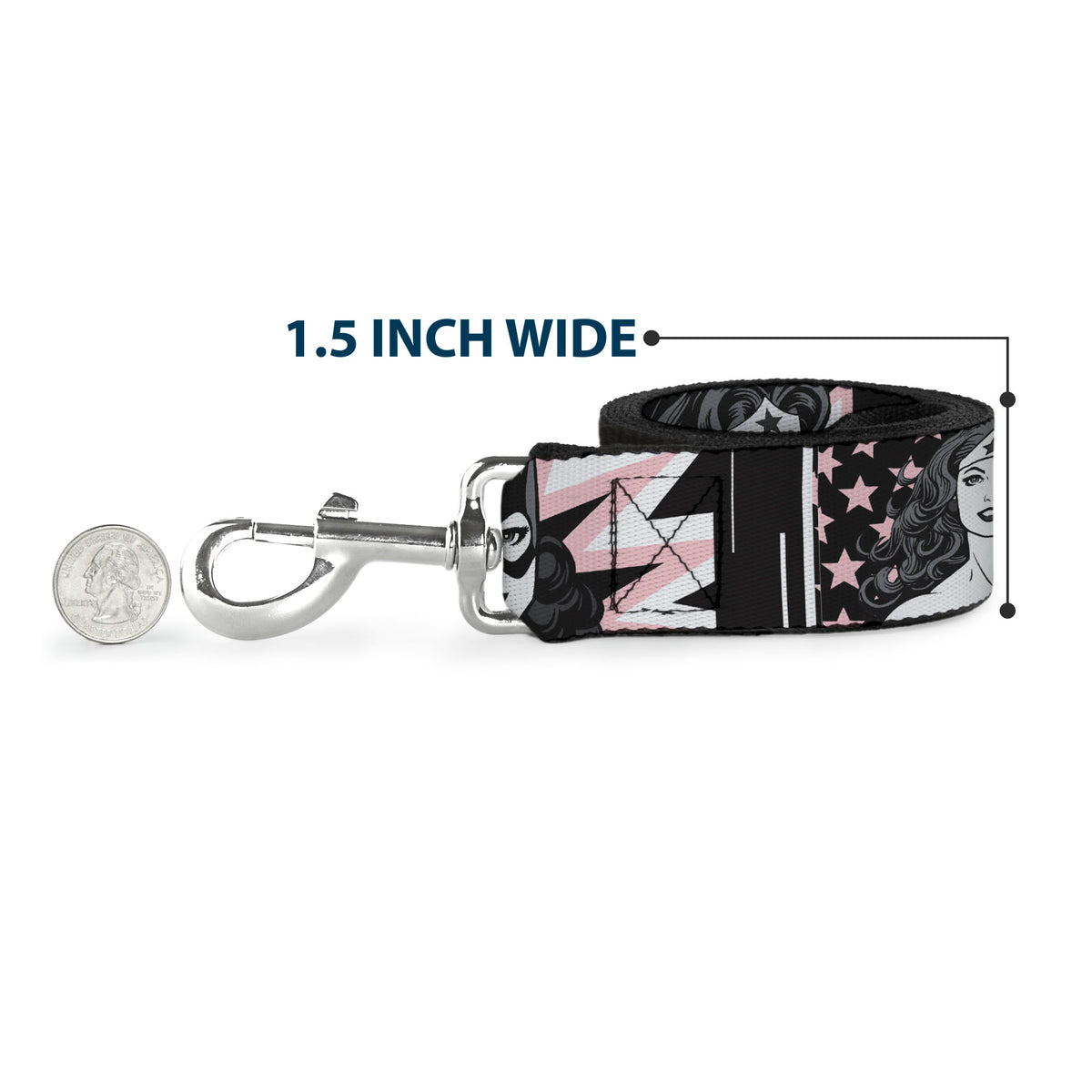 Dog Leash - Batgirl/Wonder Woman/Supergirl Retro Panels Black/Pink/White Dog Leashes DC Comics