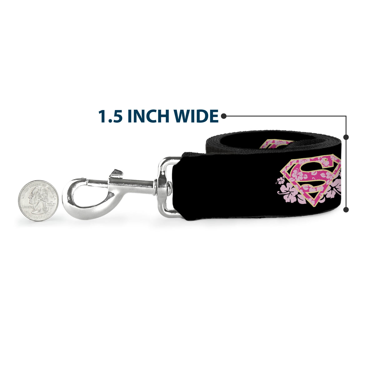 Dog Leash - Super Shield Hibiscus Design Black/Pink Dog Leashes DC Comics