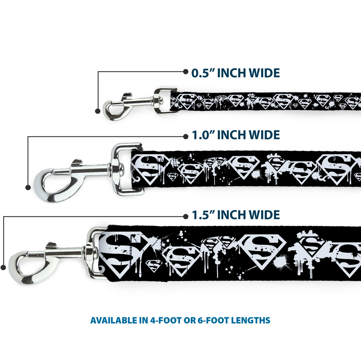 Dog Leash - Superman Shield Splatter Black/White Dog Leashes DC Comics