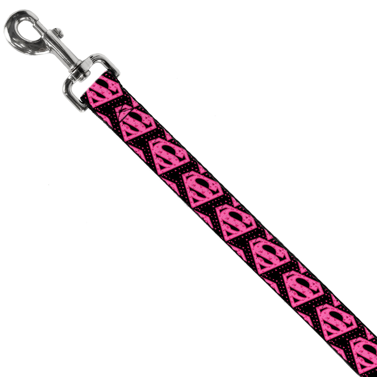Dog Leash - Diagonal Superman Logo w/Hearts Black/Pink Dog Leashes DC Comics