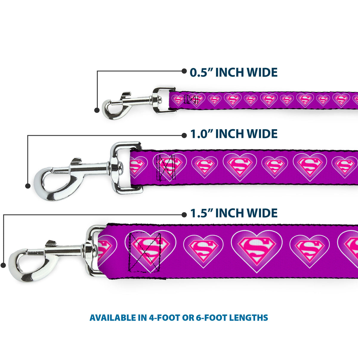 Dog Leash - Superman Logo in Heart Purple/White/Pink Dog Leashes DC Comics