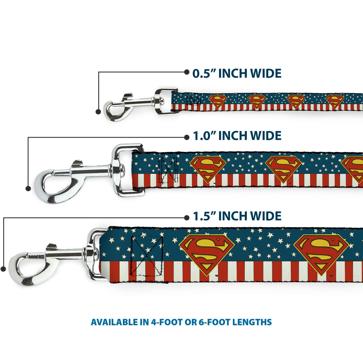 Dog Leash - Superman Shield Americana Red/White/Blue/Yellow Dog Leashes DC Comics