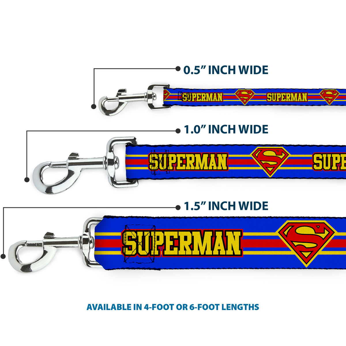 Dog Leash - SUPERMAN/Shield Stripe Blue/Yellow/Red Dog Leashes DC Comics