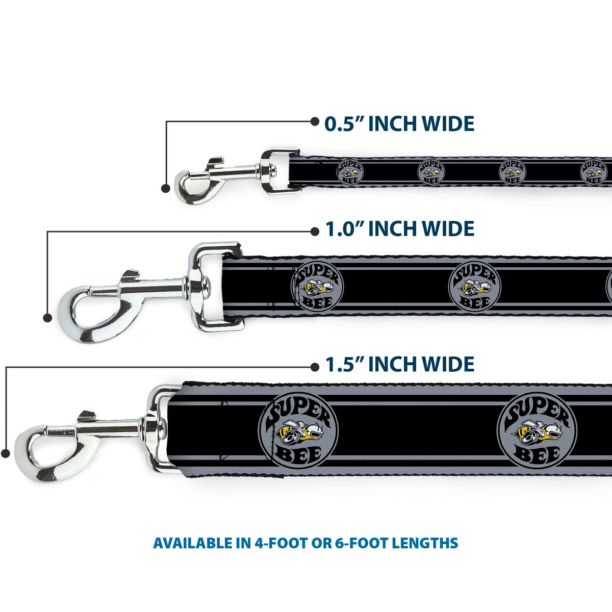 Dog Leash - SUPER BEE Logo/Stripes Black/Gray/Yellow/White Dog Leashes Dodge