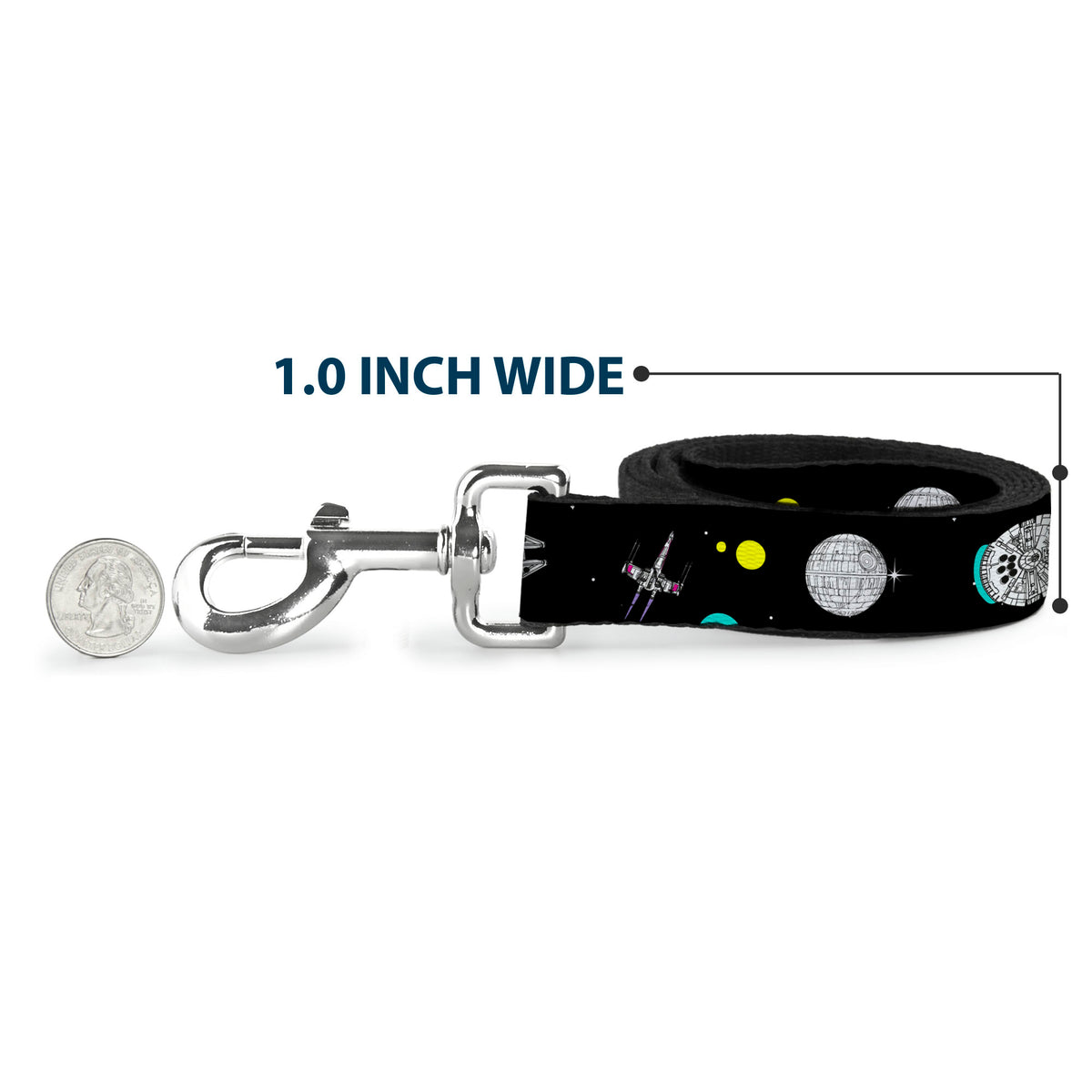 Dog Leash - Star Wars Death Star Millennium Falcon and X-Wing Fighter in Space Black Dog Leashes Star Wars