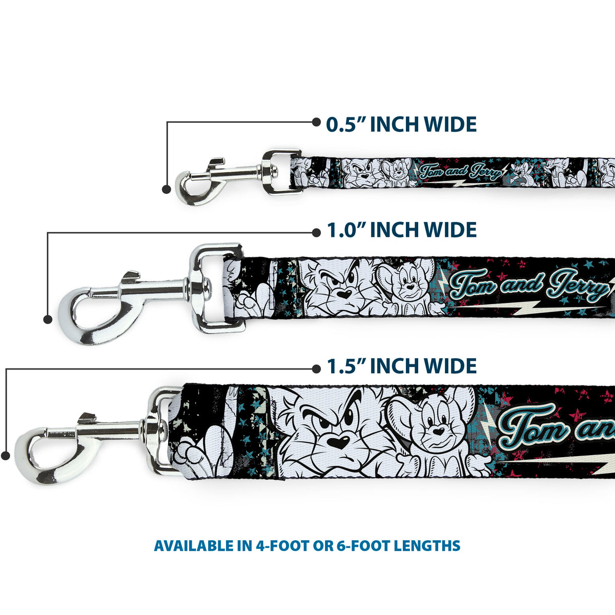 Dog Leash - TOM & JERRY Face & Pose Sketch Black/White/Red/Blue Dog Leashes Tom and Jerry