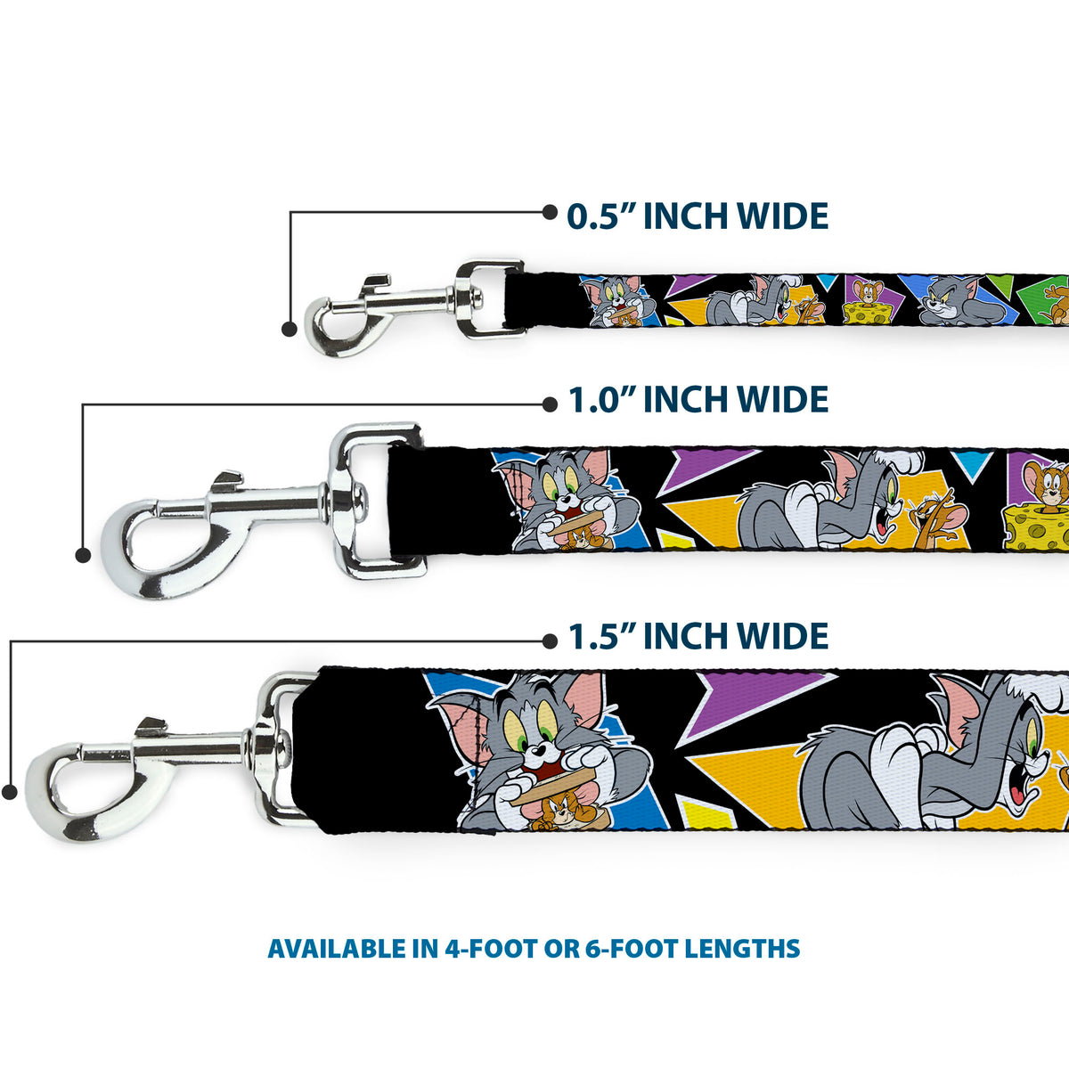 Dog Leash - TOM & JERRY Poses Black/Multi Color Dog Leashes Tom and Jerry